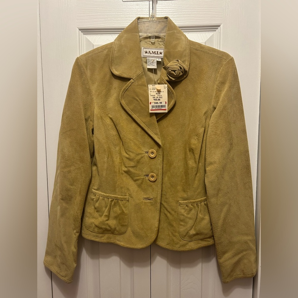 A.M.I. Vintage Suede Leather Blazer Jacket - Peony Color - Medium - Leather